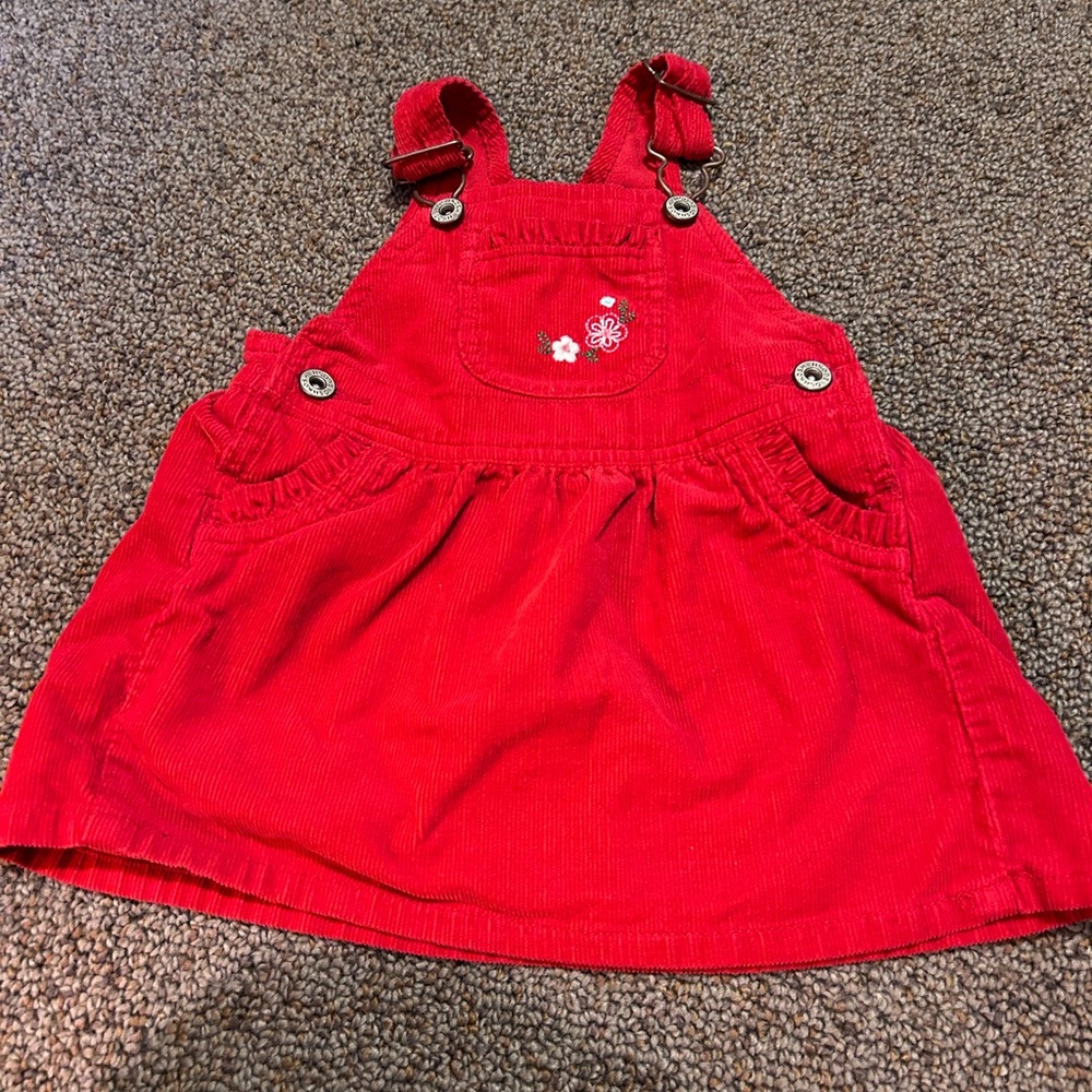 Pink Label Osh Kosh Red Corduroy Baby Overall Dress Size 9 Months